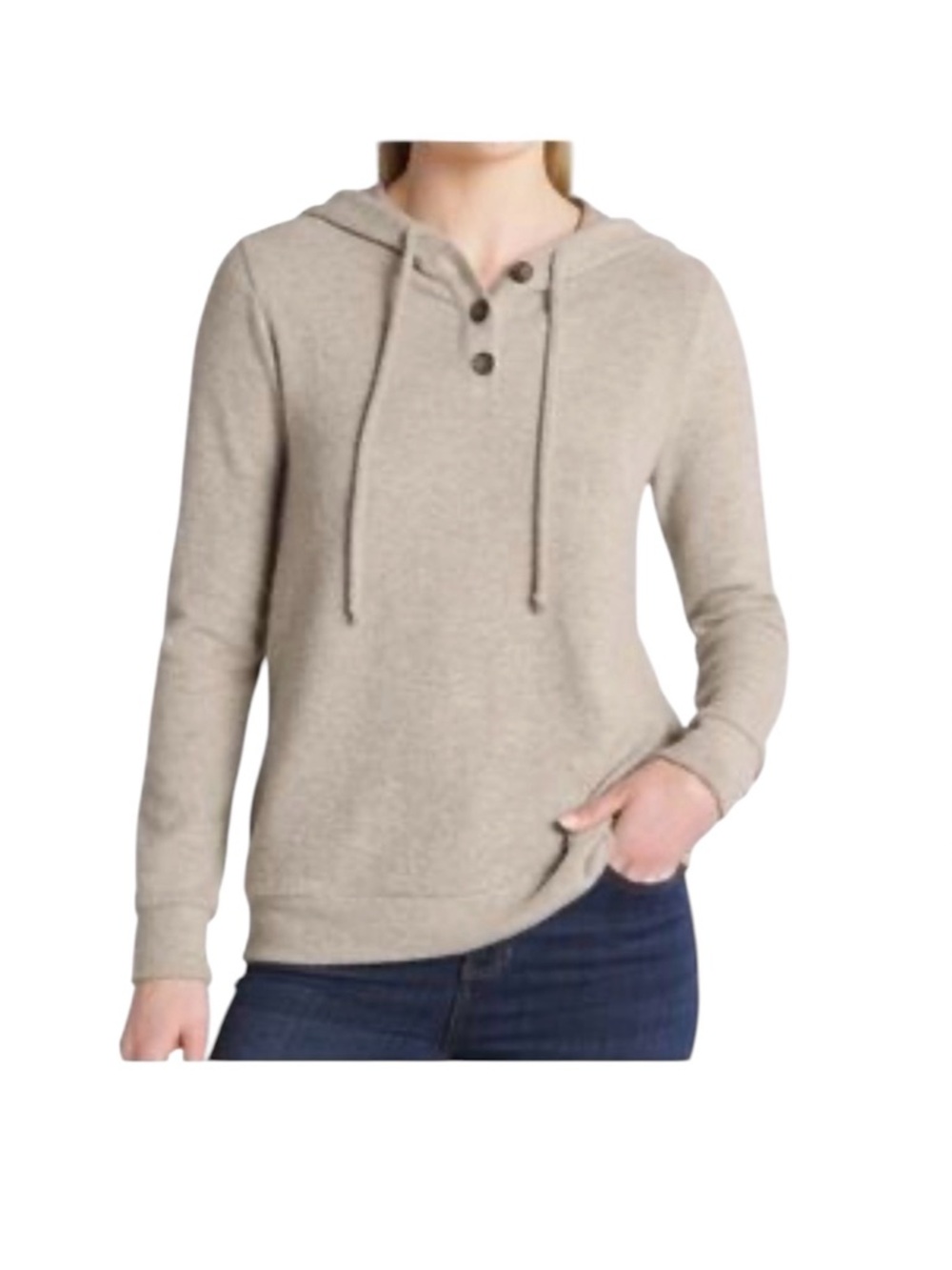 NWT Pink Clover Women’s Scota Hooded Knit Pullover Buttery Soft Gray/ Beige, 1X